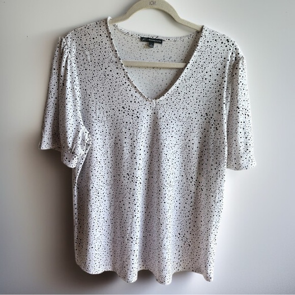 Adrianna Papell Black White Poke-a-dot Short Sleeve Size Large Blouse - Picture 2 of 6